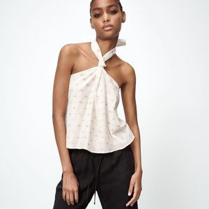 Zara White Jacquard Halter Top, Size Medium, NWT